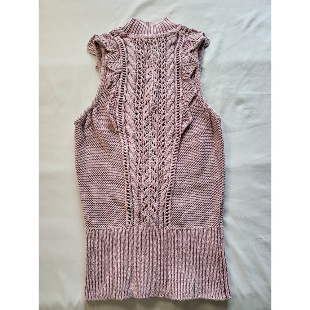 White House Black Market Pink Cable Knit Ruffle Mock Neck Sweater Vest Top M - Picture 7 of 7